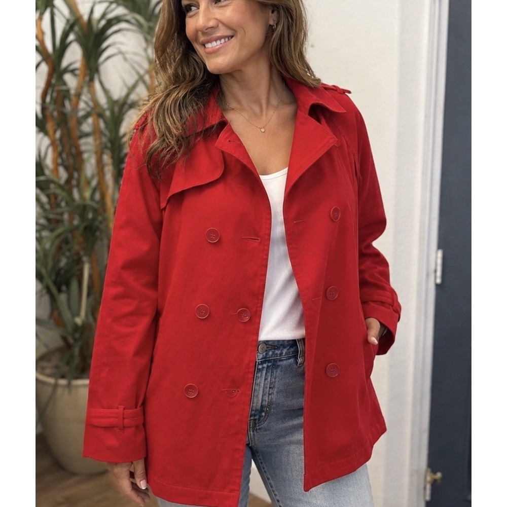 Linea by Louis Dell'Olio Short Trench Coat Sz M/L Jacket Double Breasted Preppy